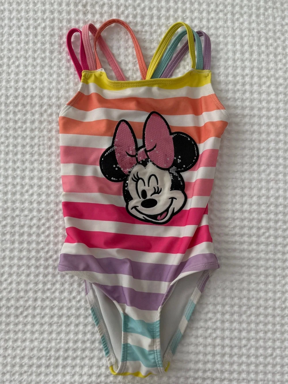 Disney Minnie Mouse Rainbow Striped Toddler Girl Swimsuit 4T